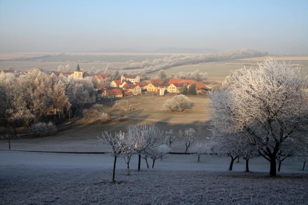 Pohled na obec Vračovice-Orlov v zimě